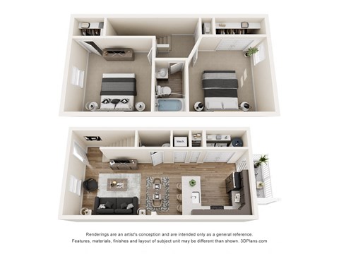 Floor plan for 2 beds, 1.5 baths, 1024 sqft